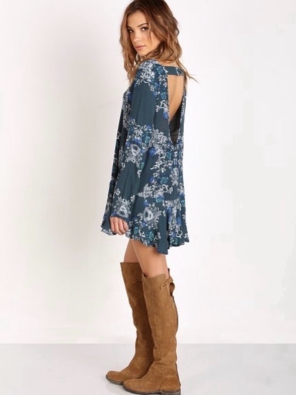 Free People "Smooth Talker" Tunic Swing Mini Dress Medium Boho Floral - Picture 2 of 11
